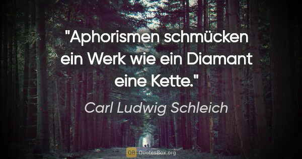 Carl Ludwig Schleich Zitat: "Aphorismen schmücken ein Werk wie ein Diamant eine Kette."