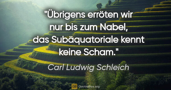 Carl Ludwig Schleich Zitat: "Übrigens erröten wir nur bis zum Nabel,
das Subäquatoriale..."