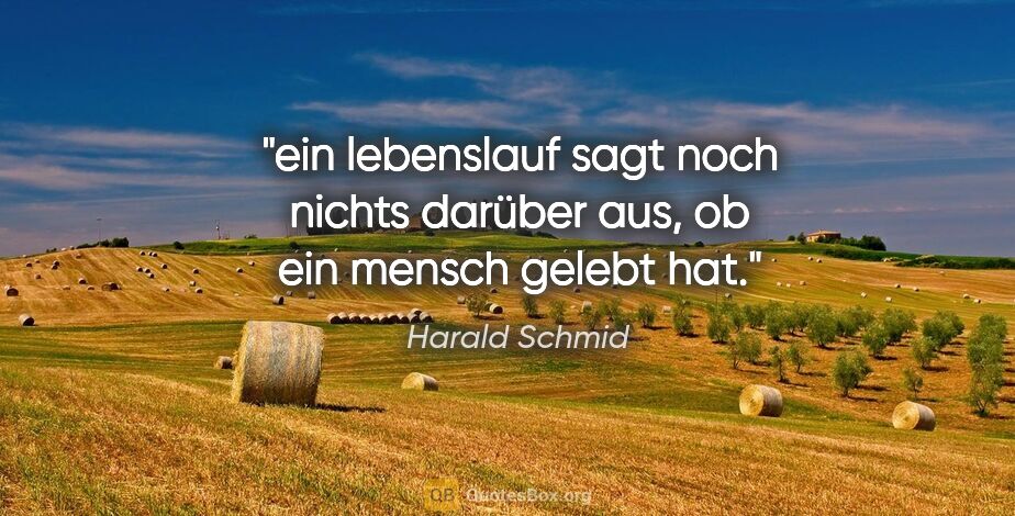 Harald Schmid Zitat: "ein lebenslauf sagt noch nichts darüber aus,
ob ein mensch..."