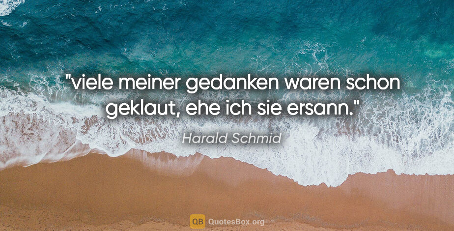 Harald Schmid Zitat: "viele meiner gedanken waren schon geklaut, ehe ich sie ersann."