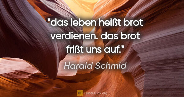 Harald Schmid Zitat: "das leben heißt brot verdienen. das brot frißt uns auf."