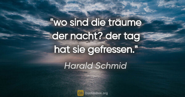 Harald Schmid Zitat: "wo sind die träume der nacht?
der tag hat sie gefressen."