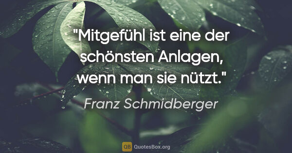 Franz Schmidberger Zitat: "Mitgefühl ist eine der schönsten Anlagen, wenn man sie nützt."