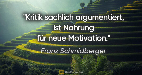 Franz Schmidberger Zitat: "Kritik sachlich argumentiert,
ist Nahrung für neue Motivation."