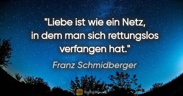 Franz Schmidberger Zitat: "Liebe ist wie ein Netz, in dem man sich rettungslos verfangen..."