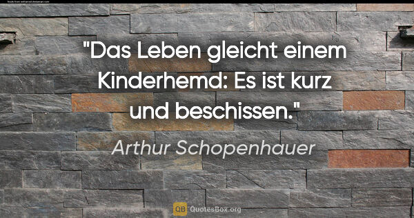Arthur Schopenhauer Zitat: "Das Leben gleicht einem Kinderhemd:

Es ist kurz und beschissen."