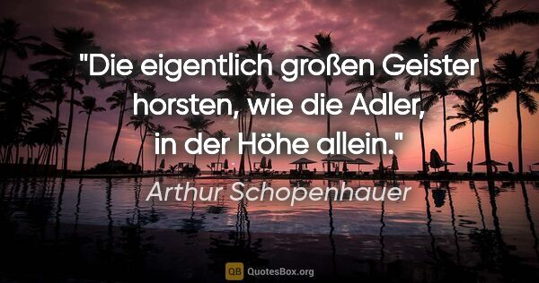 Arthur Schopenhauer Zitat: "Die eigentlich großen Geister horsten,
wie die Adler, in der..."