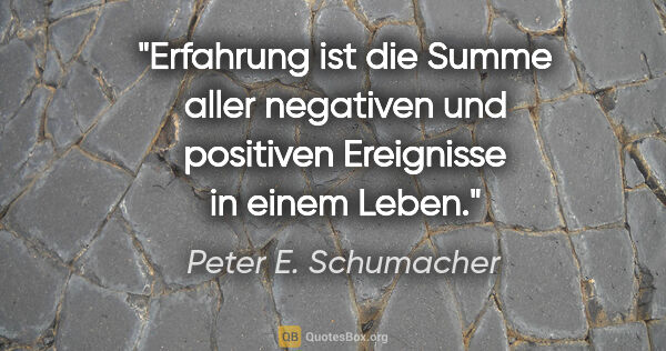 Peter E. Schumacher Zitat: "Erfahrung ist die Summe aller negativen und positiven..."