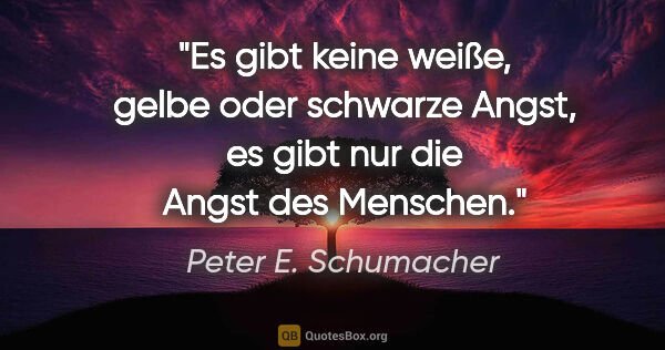 Peter E. Schumacher Zitat: "Es gibt keine weiße, gelbe oder schwarze Angst, es gibt nur..."