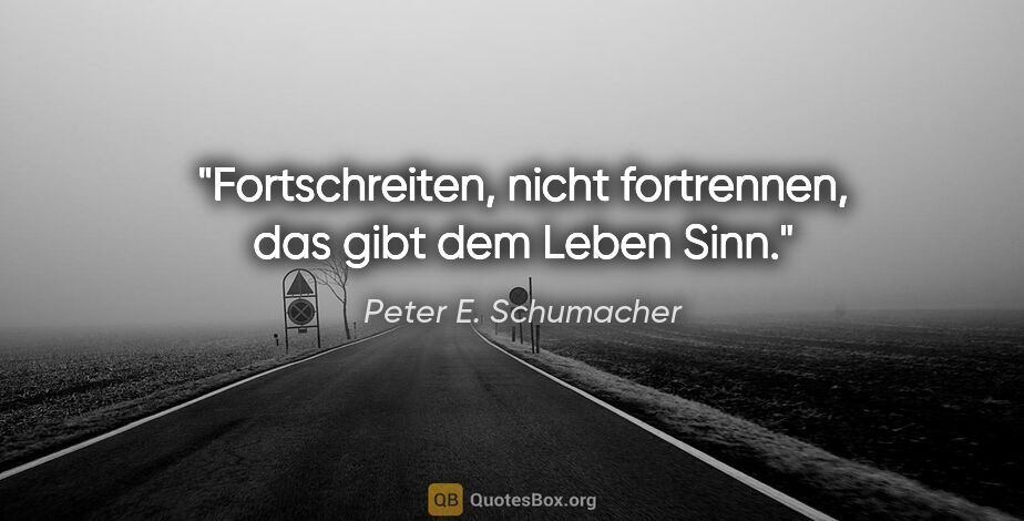Peter E. Schumacher Zitat: "Fortschreiten, nicht fortrennen, das gibt dem Leben Sinn."
