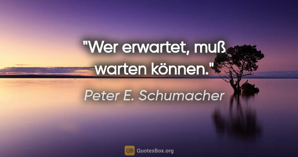 Peter E. Schumacher Zitat: "Wer erwartet, muß warten können."