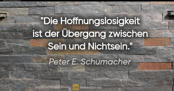 Peter E. Schumacher Zitat: "Die Hoffnungslosigkeit ist der Übergang zwischen Sein und..."