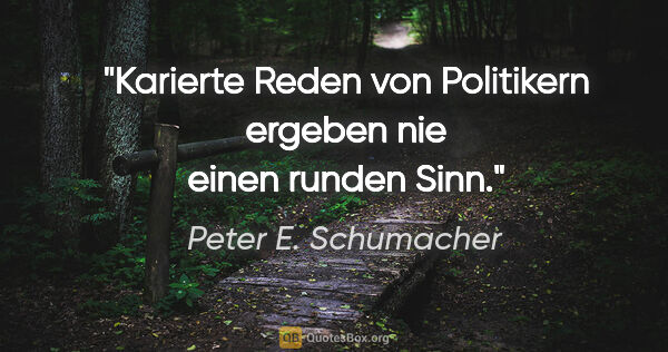 Peter E. Schumacher Zitat: "Karierte Reden von Politikern ergeben nie einen runden Sinn."