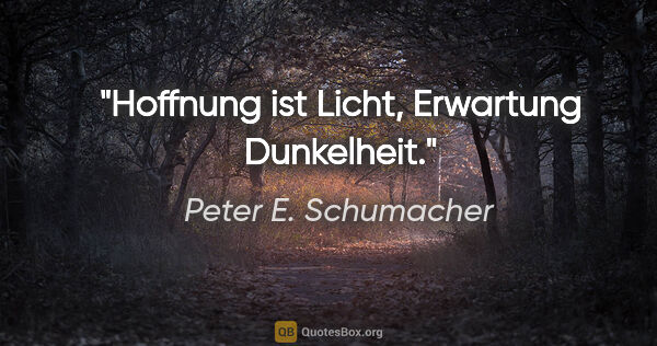 Peter E. Schumacher Zitat: "Hoffnung ist Licht,
Erwartung Dunkelheit."