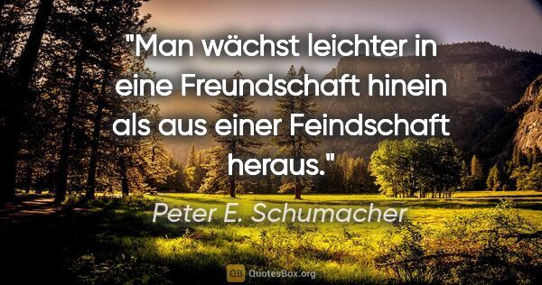 Peter E. Schumacher Zitat: "Man wächst leichter in eine Freundschaft hinein als aus einer..."