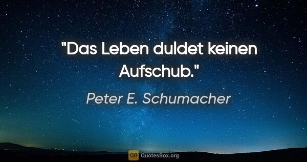 Peter E. Schumacher Zitat: "Das Leben duldet keinen Aufschub."