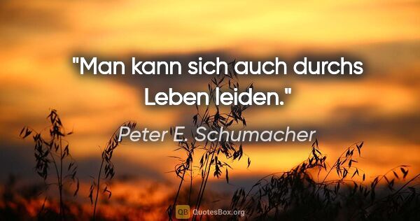 Peter E. Schumacher Zitat: "Man kann sich auch durchs Leben leiden."