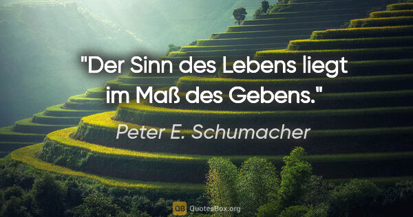 Peter E. Schumacher Zitat: "Der Sinn des Lebens liegt im Maß des Gebens."