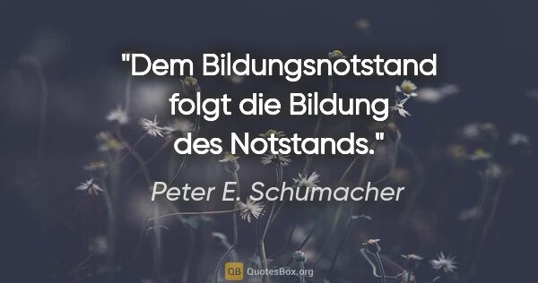 Peter E. Schumacher Zitat: "Dem Bildungsnotstand folgt die Bildung des Notstands."