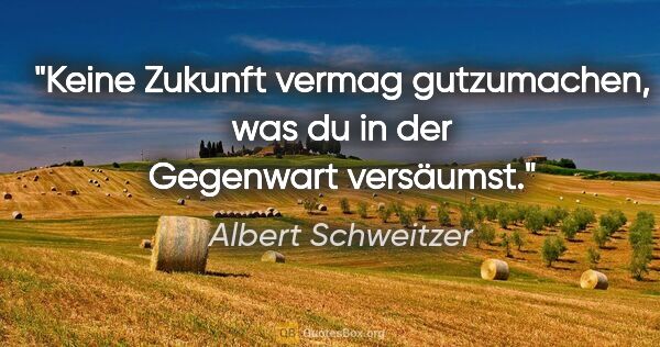 Albert Schweitzer Zitat: "Keine Zukunft vermag gutzumachen,
was du in der Gegenwart..."