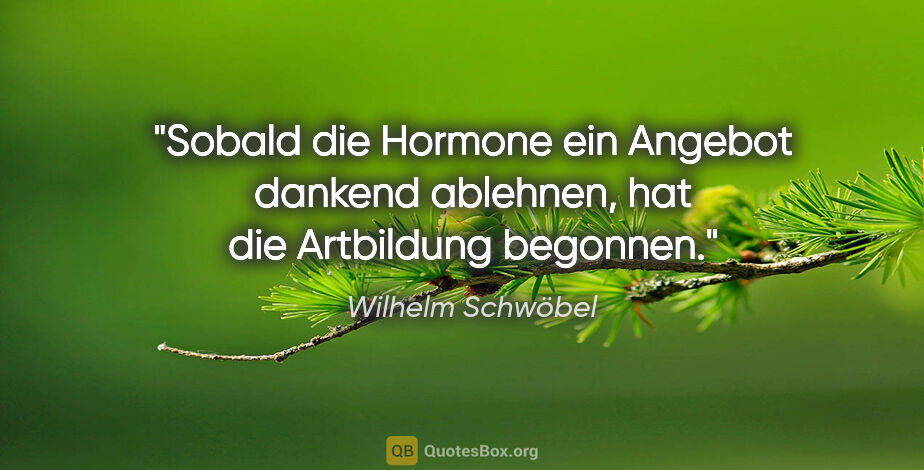 Wilhelm Schwöbel Zitat: "Sobald die Hormone ein Angebot dankend ablehnen, hat die..."