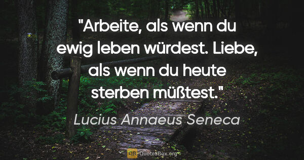 Lucius Annaeus Seneca Zitat: "Arbeite, als wenn du ewig leben würdest.
Liebe, als wenn du..."
