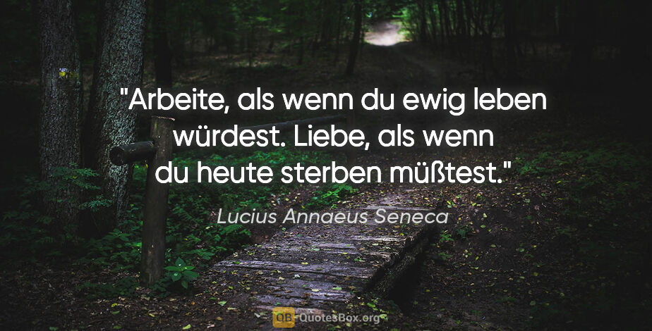 Lucius Annaeus Seneca Zitat: "Arbeite, als wenn du ewig leben würdest.
Liebe, als wenn du..."