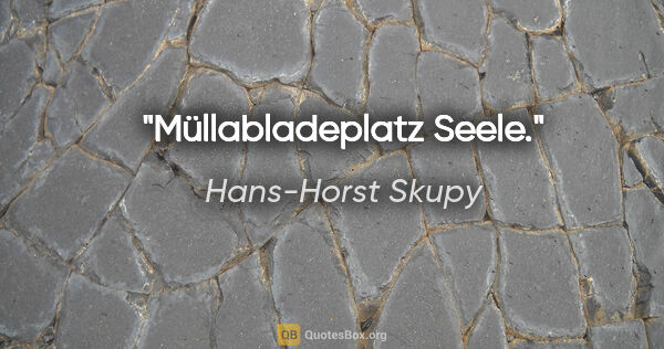 Hans-Horst Skupy Zitat: "Müllabladeplatz Seele."