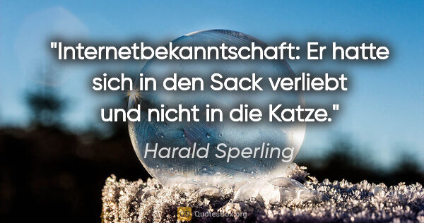 Harald Sperling Zitat: "Internetbekanntschaft:
Er hatte sich in den Sack verliebt
und..."