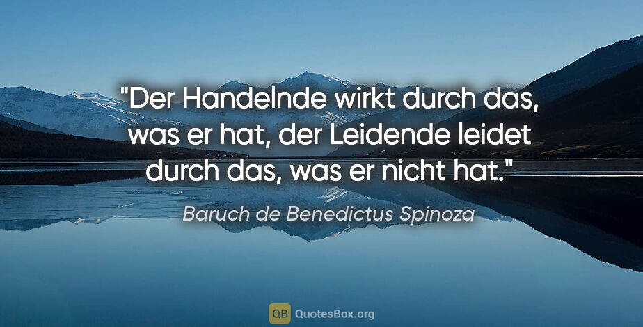 Baruch de Benedictus Spinoza Zitat: "Der Handelnde wirkt durch das, was er hat,
der Leidende leidet..."