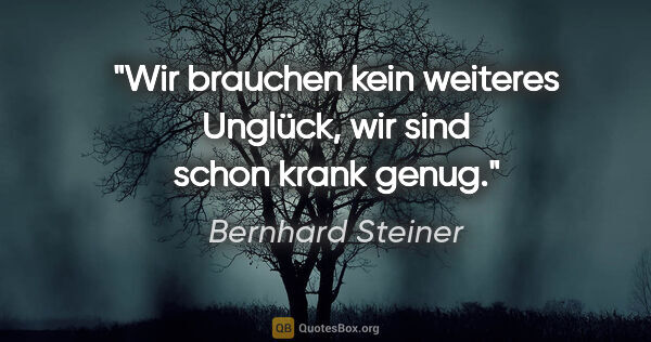 Bernhard Steiner Zitat: "Wir brauchen kein weiteres Unglück, wir sind schon krank genug."