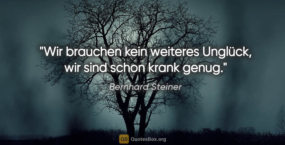 Bernhard Steiner Zitat: "Wir brauchen kein weiteres Unglück, wir sind schon krank genug."