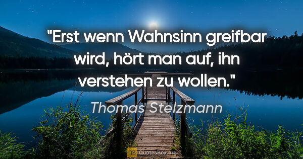 Thomas Stelzmann Zitat: "Erst wenn Wahnsinn greifbar wird, hört man auf,
ihn verstehen..."