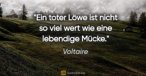 Voltaire Zitat: "Ein toter Löwe ist nicht so viel wert wie eine lebendige Mücke."