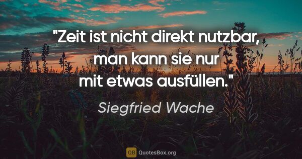 Siegfried Wache Zitat: "Zeit ist nicht direkt nutzbar, man kann sie nur mit etwas..."