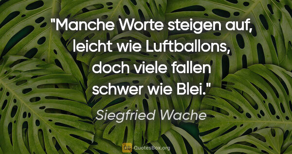Siegfried Wache Zitat: "Manche Worte steigen auf, leicht wie Luftballons, doch viele..."
