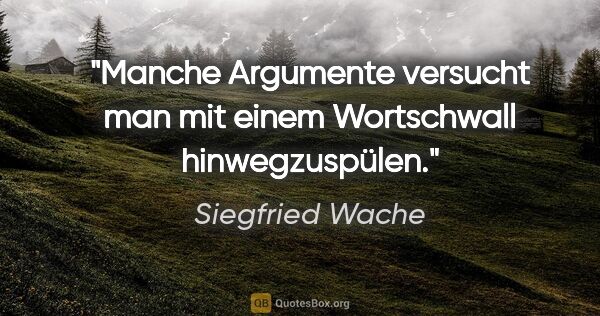 Siegfried Wache Zitat: "Manche Argumente versucht man mit einem Wortschwall..."
