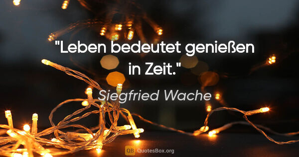 Siegfried Wache Zitat: "Leben bedeutet genießen in Zeit."