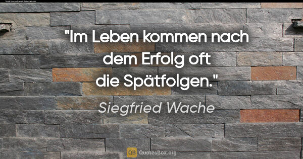 Siegfried Wache Zitat: "Im Leben kommen nach dem Erfolg oft die Spätfolgen."