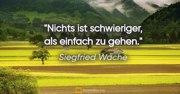 Siegfried Wache Zitat: "Nichts ist schwieriger, als einfach zu gehen."