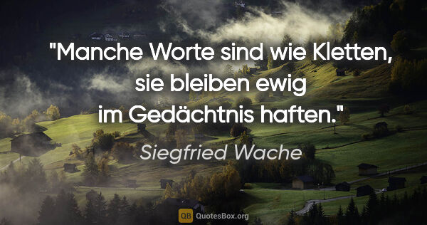 Siegfried Wache Zitat: "Manche Worte sind wie Kletten, sie bleiben ewig im Gedächtnis..."