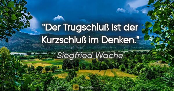 Siegfried Wache Zitat: "Der Trugschluß ist der Kurzschluß im Denken."