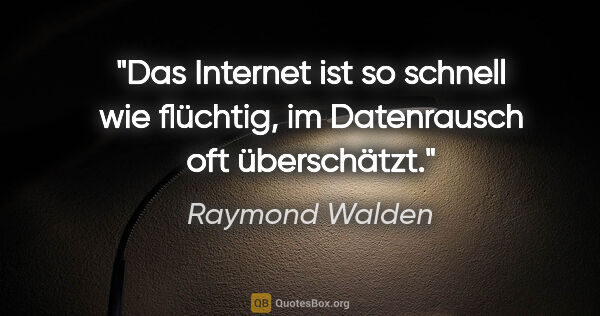 Raymond Walden Zitat: "Das Internet ist so schnell wie flüchtig,
im Datenrausch oft..."