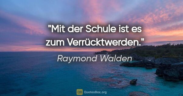 Raymond Walden Zitat: "Mit der Schule ist es zum Verrücktwerden."