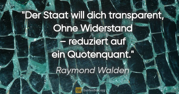 Raymond Walden Zitat: "Der Staat will dich transparent, Ohne Widerstand –
reduziert..."