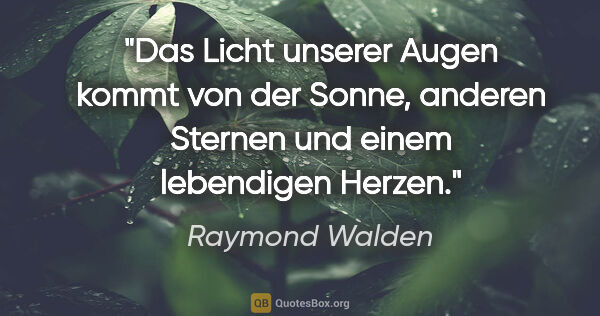 Raymond Walden Zitat: "Das Licht unserer Augen kommt von der Sonne, anderen Sternen..."