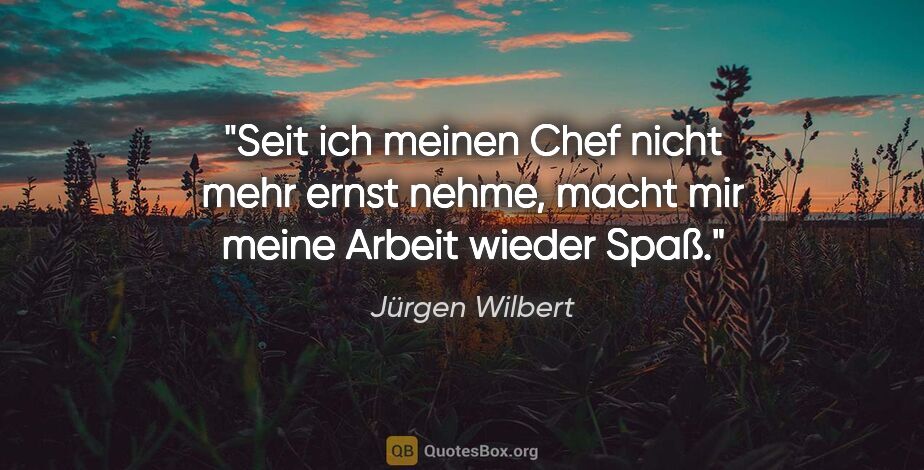 Jürgen Wilbert Zitat: "Seit ich meinen Chef nicht mehr ernst nehme,
macht mir meine..."