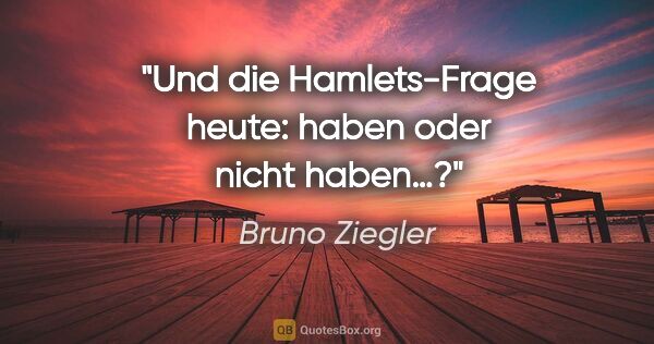 Bruno Ziegler Zitat: "Und die Hamlets-Frage heute:
haben oder nicht haben…?"