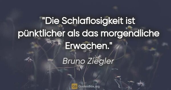 Bruno Ziegler Zitat: "Die Schlaflosigkeit ist pünktlicher als das morgendliche..."