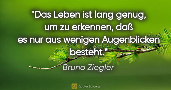 Bruno Ziegler Zitat: "Das Leben ist lang genug, um zu erkennen, daß es nur aus..."